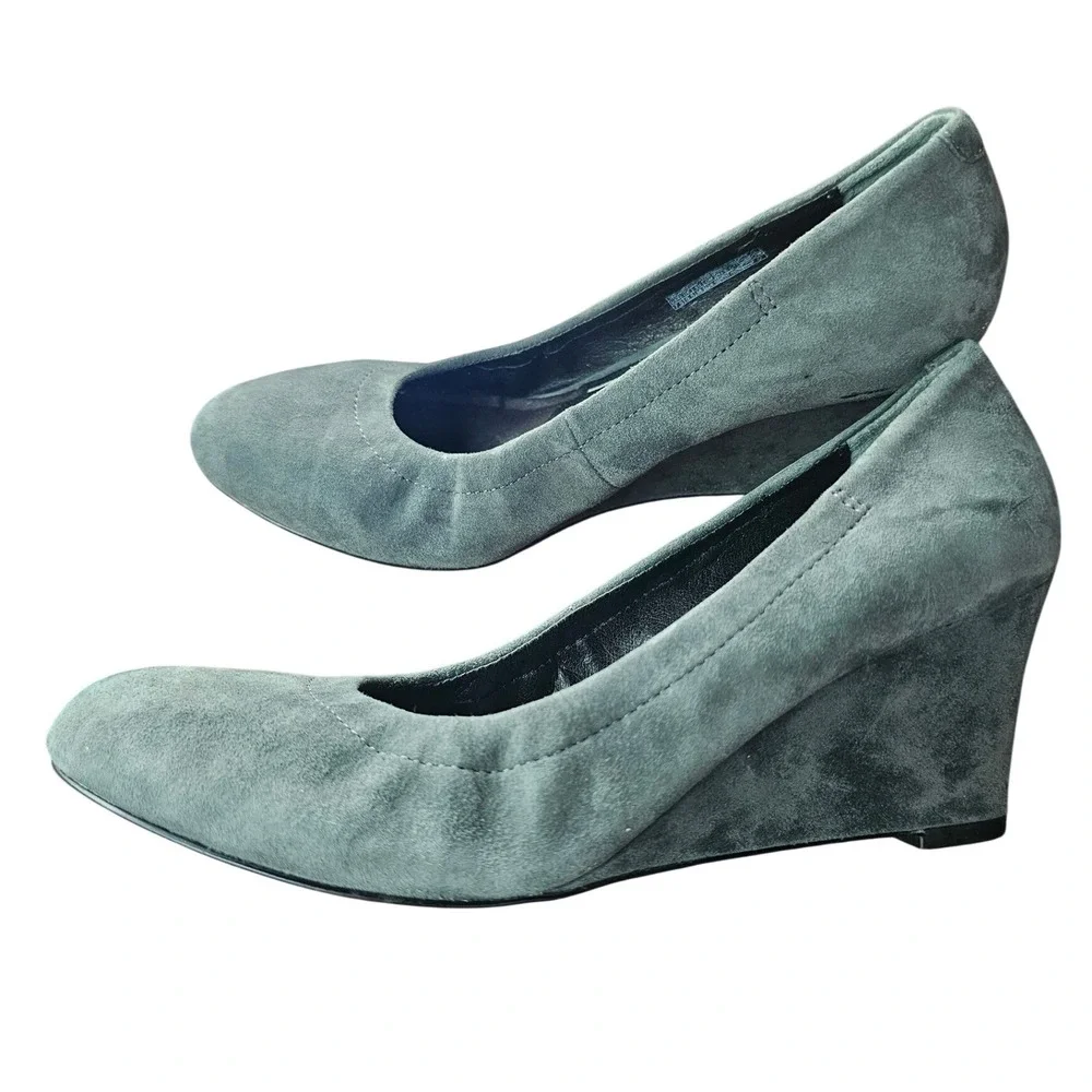 Vionic Camden Wedge Pumps Womens 7.5 Grey Suede Comfort Round Toe